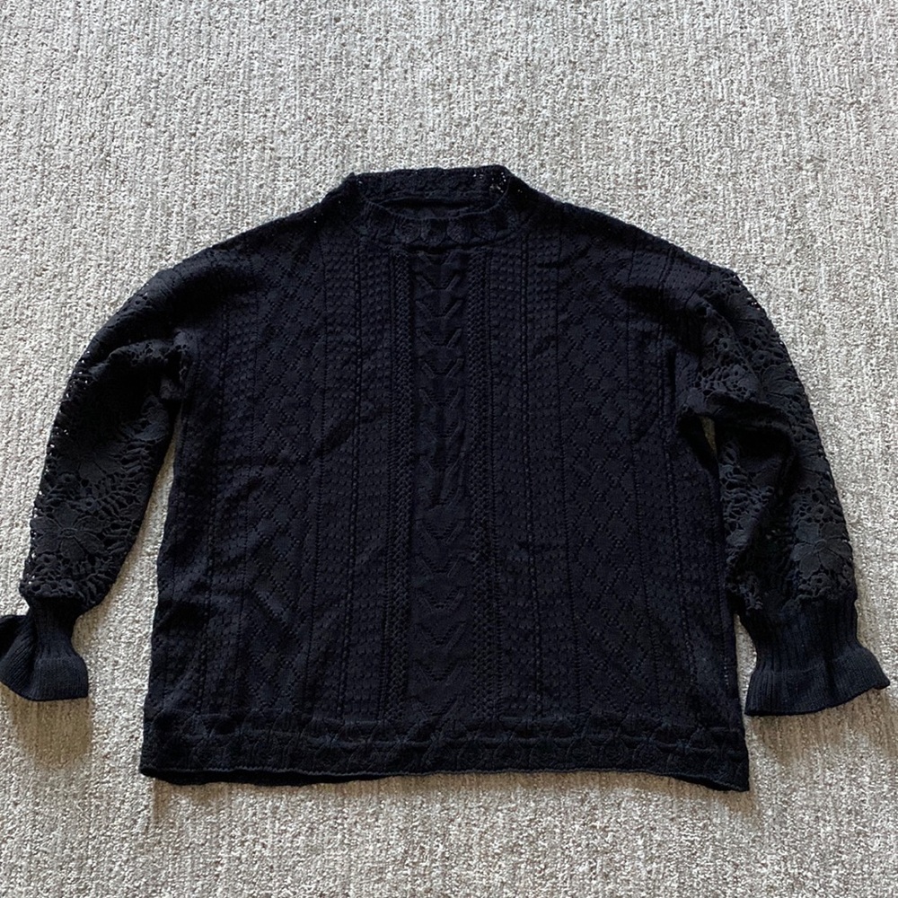 Women’s Long Sleeve Casual Crochet Lace Knit Pullover Crew